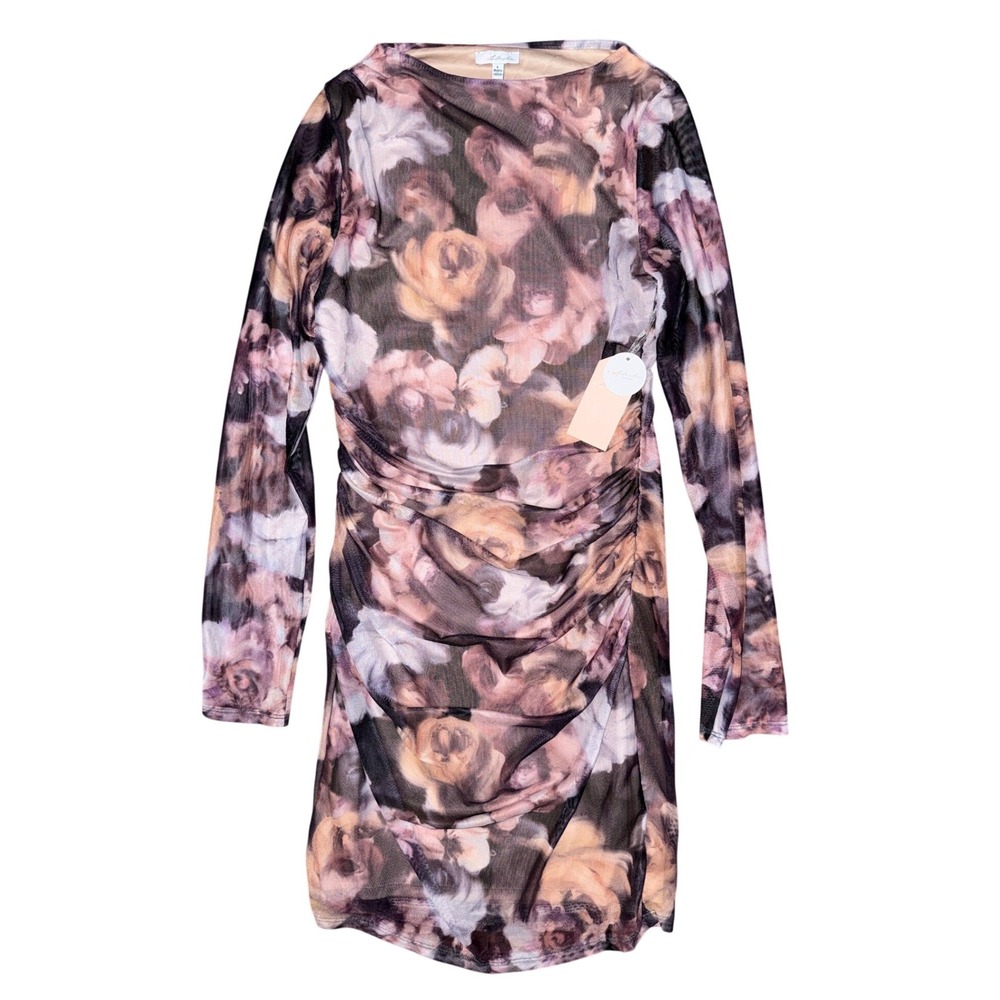 Floral Mesh Ruched Mini Dress Whimsy Y2K Soft Grunge Coquette Garden Party